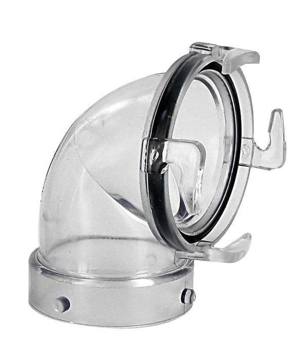 Sewer Hose Adapter with Clear Hook & Bayonet Lug Ends - 90 Degree