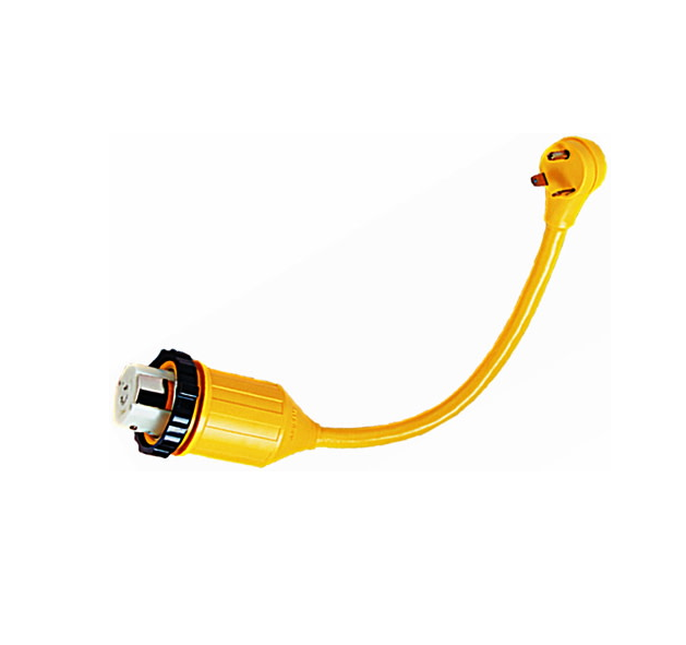 Adapter for Power Cord (30 M RV to 50 F Twist Lock) "Dog Bone" - Yellow
